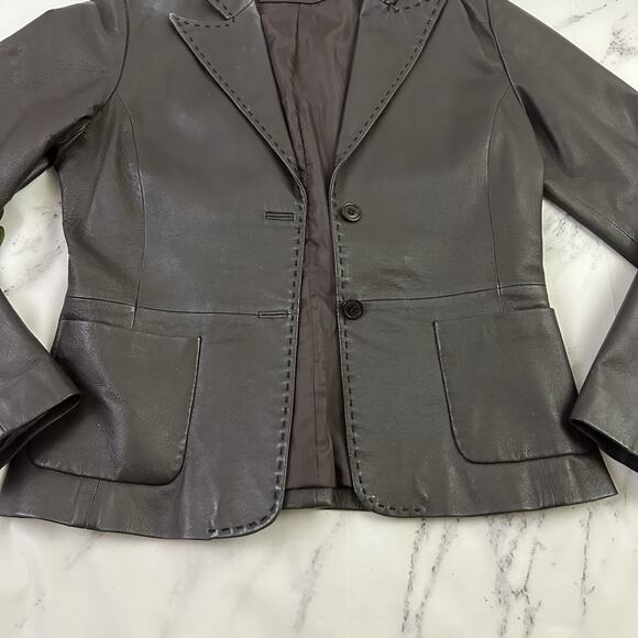 More & More Womens Vintage Y2k Leather Jacket Size 38 M Dark Brown Blazer - Picture 5 of 12
